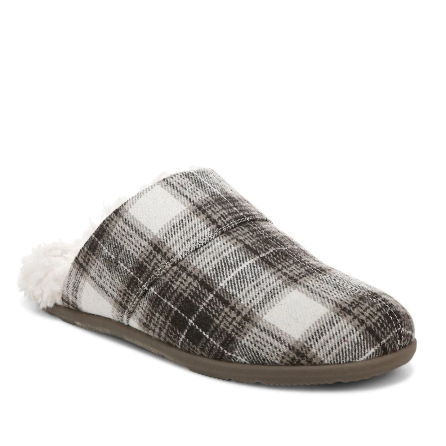 VIONIC Men's Alfons Mule Slippers in Plaid - Comfortable House Shoes for Men