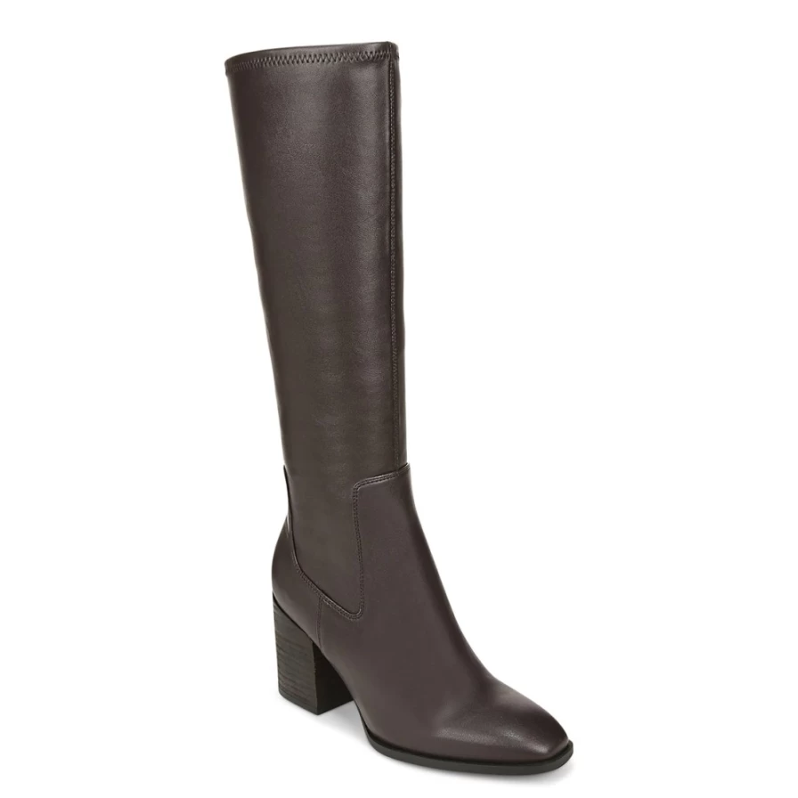 VIONIC Women's Inessa Tall Boot in Chocolate Stretch Synthetic Leather